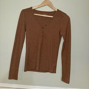 American Eagle Henley Women's Brown Long Sleeve Top Size Small